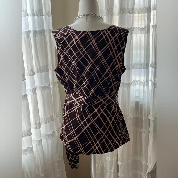 New York & Company maroon and cream Wrap Blouse - Picture 3 of 7